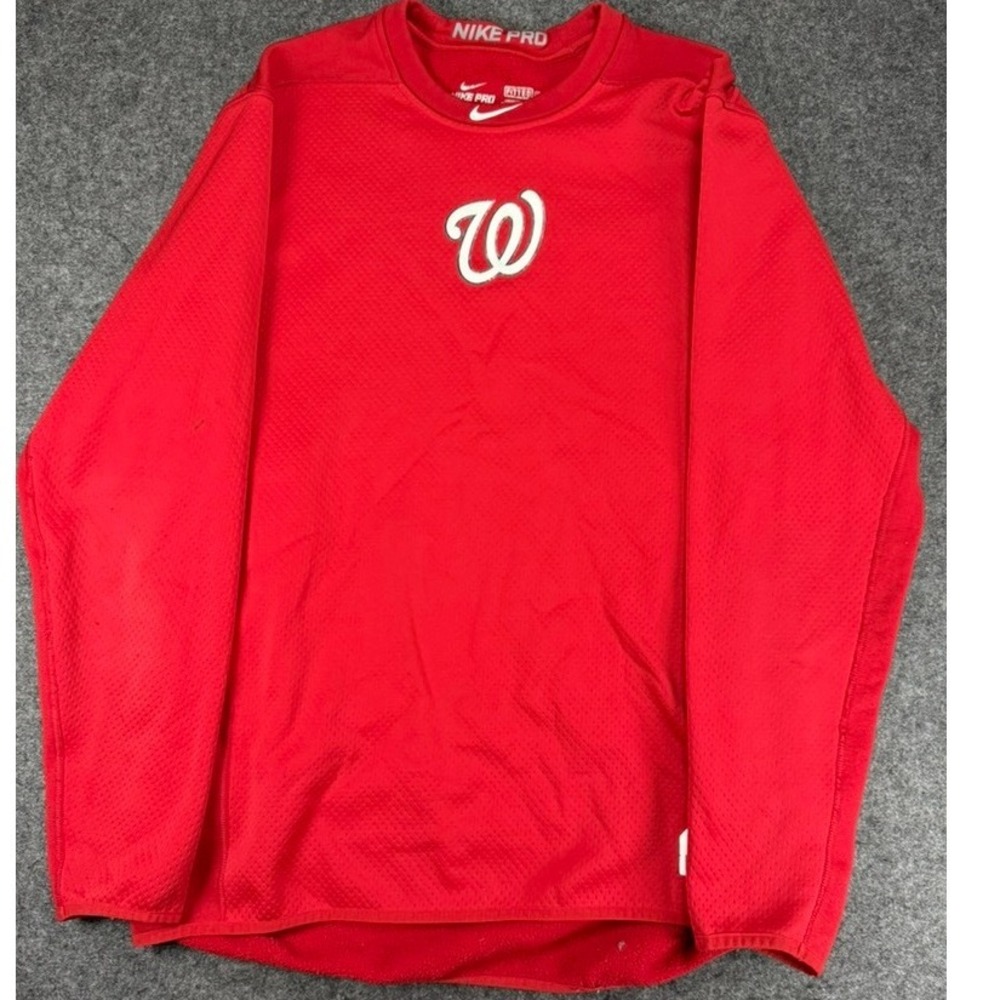 Nike Pro Washington Nationals MLB Fitted Red Long Sleeve Shirt Mens XL
